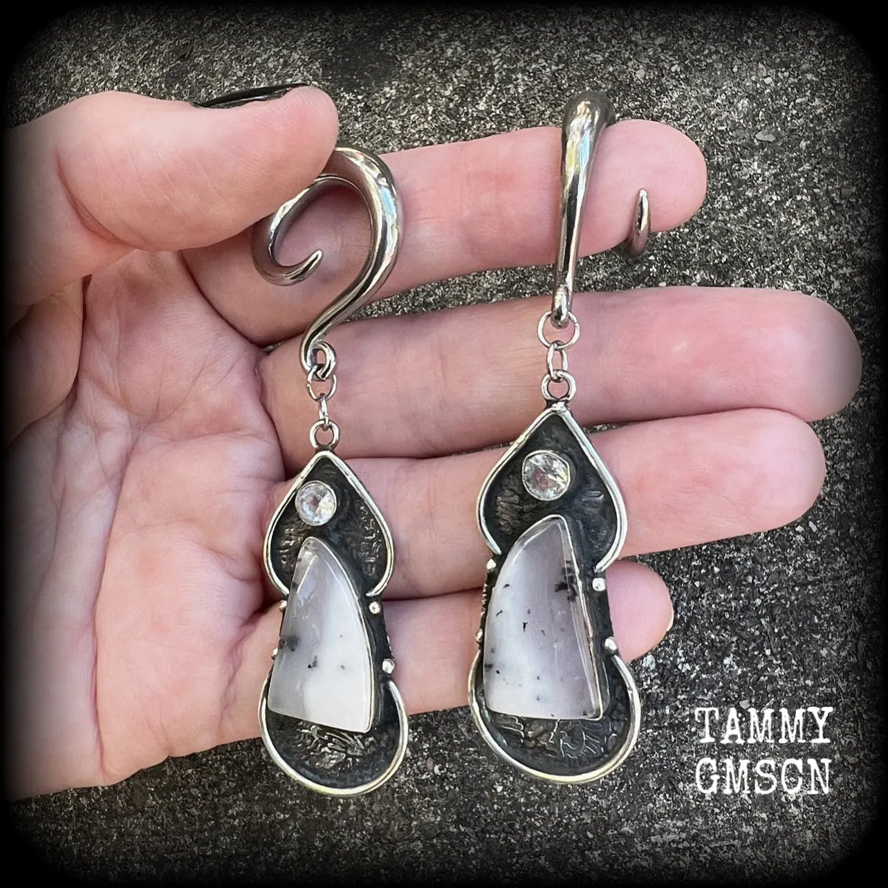 Opal and topaz earrings-Gauged earrings