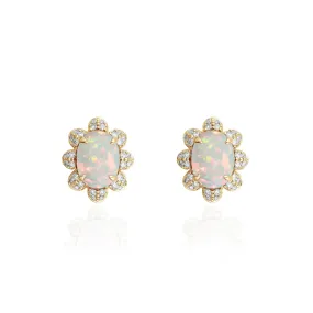 Opal Cabochon Stud Earrings with Diamonds