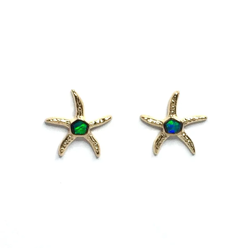 Opal Earrings Inlaid Realistic Star Fish Design Studs