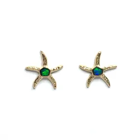 Opal Earrings Inlaid Realistic Star Fish Design Studs