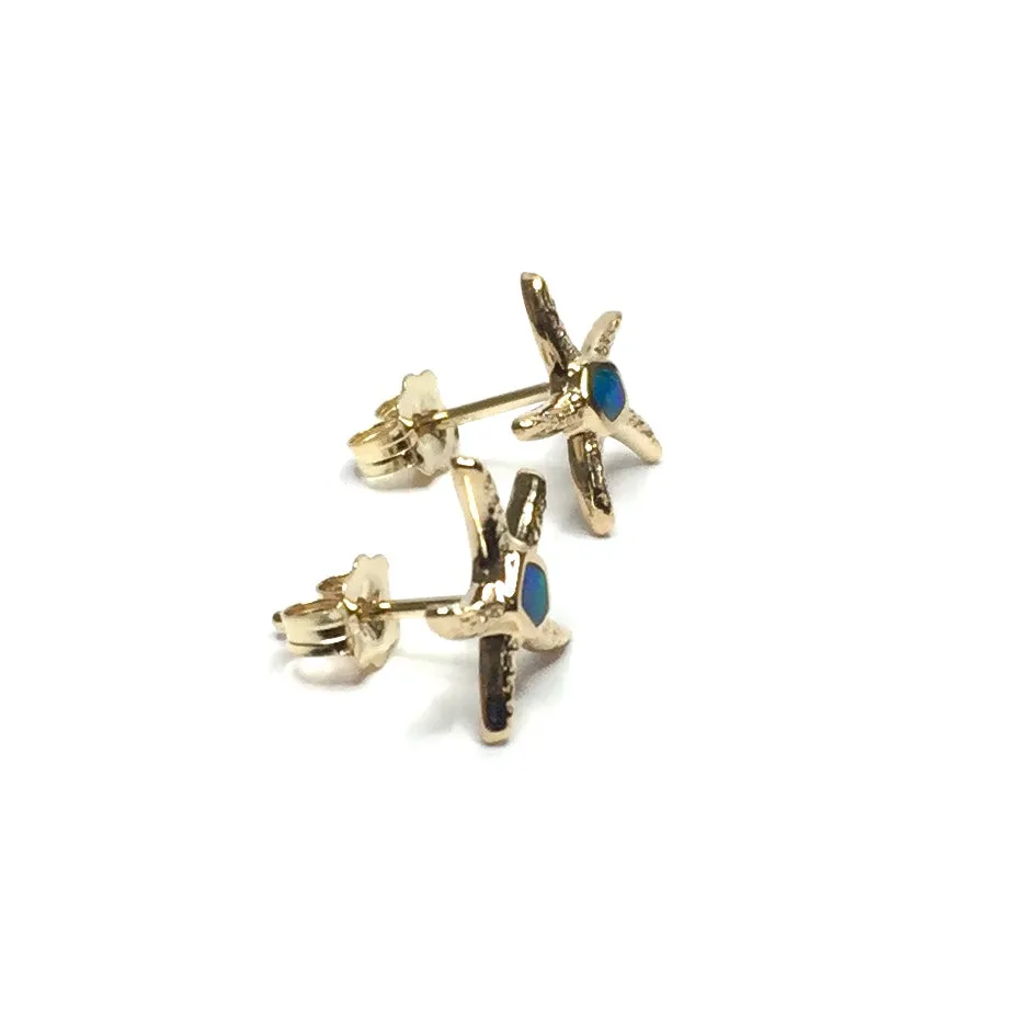 Opal Earrings Inlaid Realistic Star Fish Design Studs