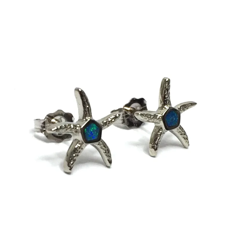 Opal Earrings Inlaid Realistic Star Fish Design