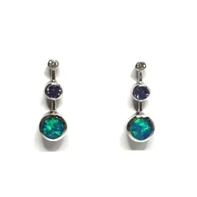 Opal Earrings Round Inlaid with Tanzanite and .04ctw Round Diamonds