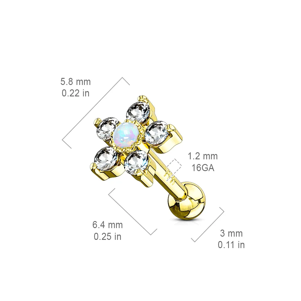 Opal Flower Body Jewellery in 14K White Gold. Labret, Monroe, Tragus and Cartilage Earrings.