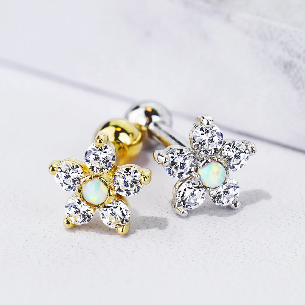 Opal Flower Body Jewellery in 14K White Gold. Labret, Monroe, Tragus and Cartilage Earrings.