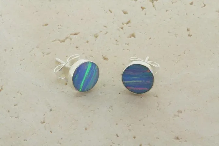 opal stud - circle - blue rose