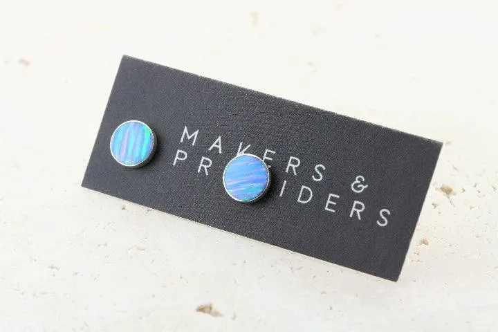opal stud - circle - blue rose