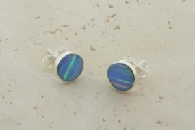 opal stud - circle - blue rose