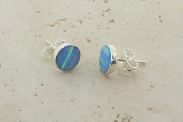 opal stud - circle - blue rose