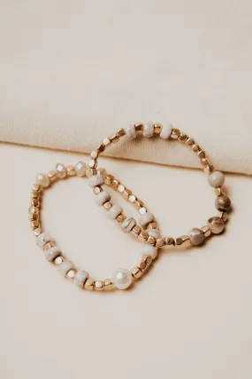 Orion Beaded Bracelet Set in Taupe