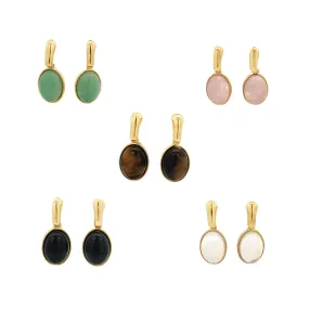 Oval Natural Gemstone Drop Earrings (K198A)