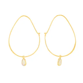 Oval Opal Hoops in Gold - 2 1/8" L