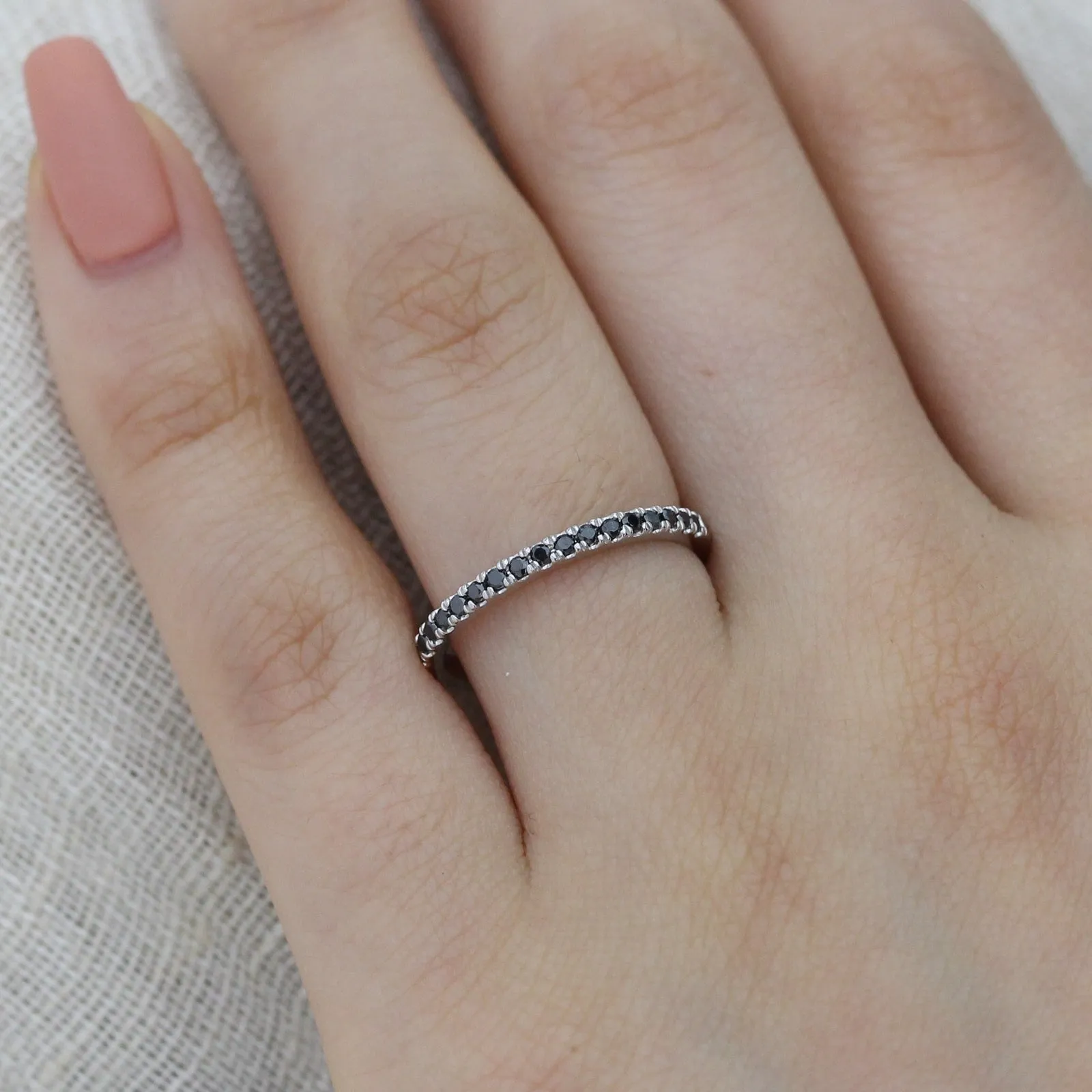 Pave Black Diamond Wedding Ring in Straight Half Eternity Band