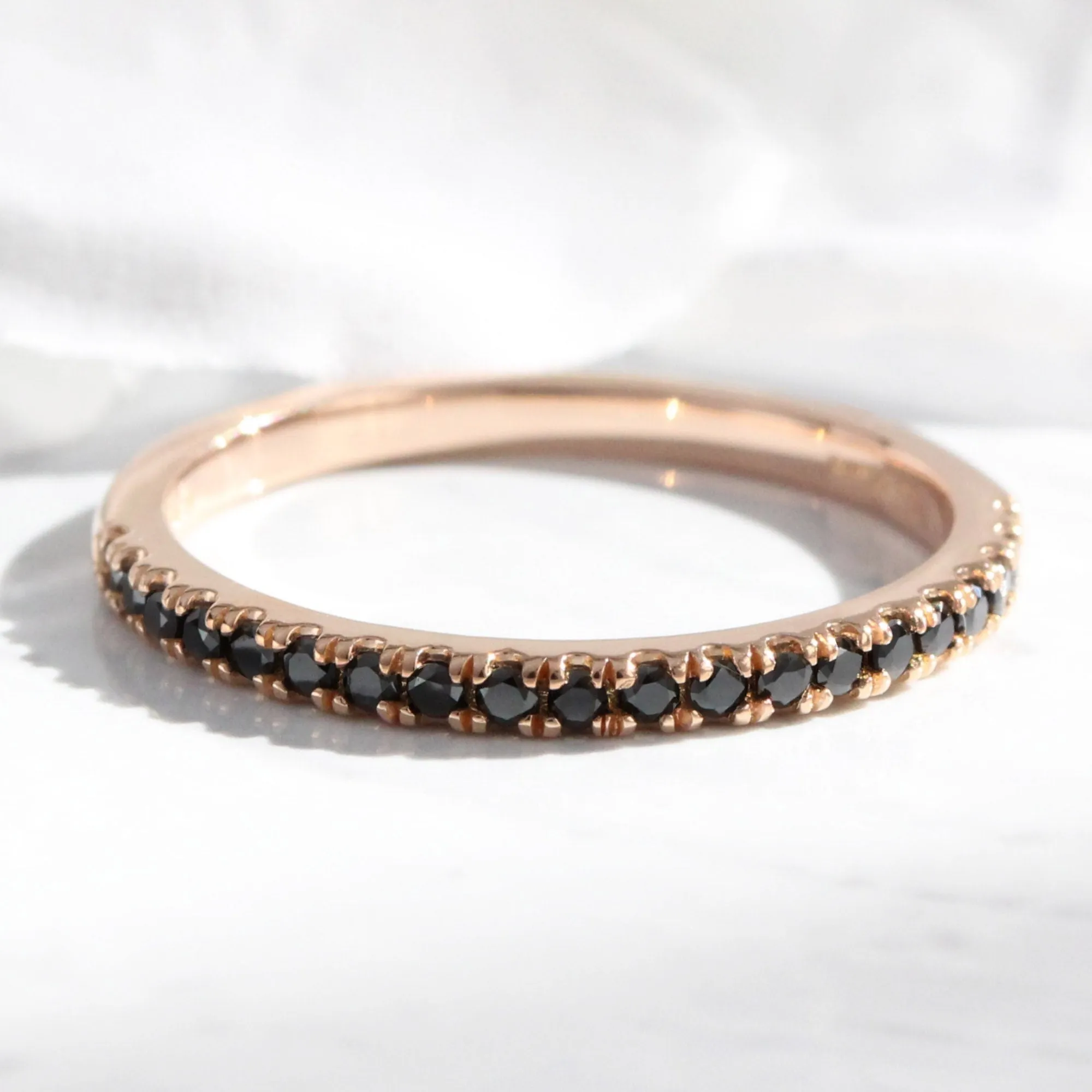 Pave Black Diamond Wedding Ring in Straight Half Eternity Band