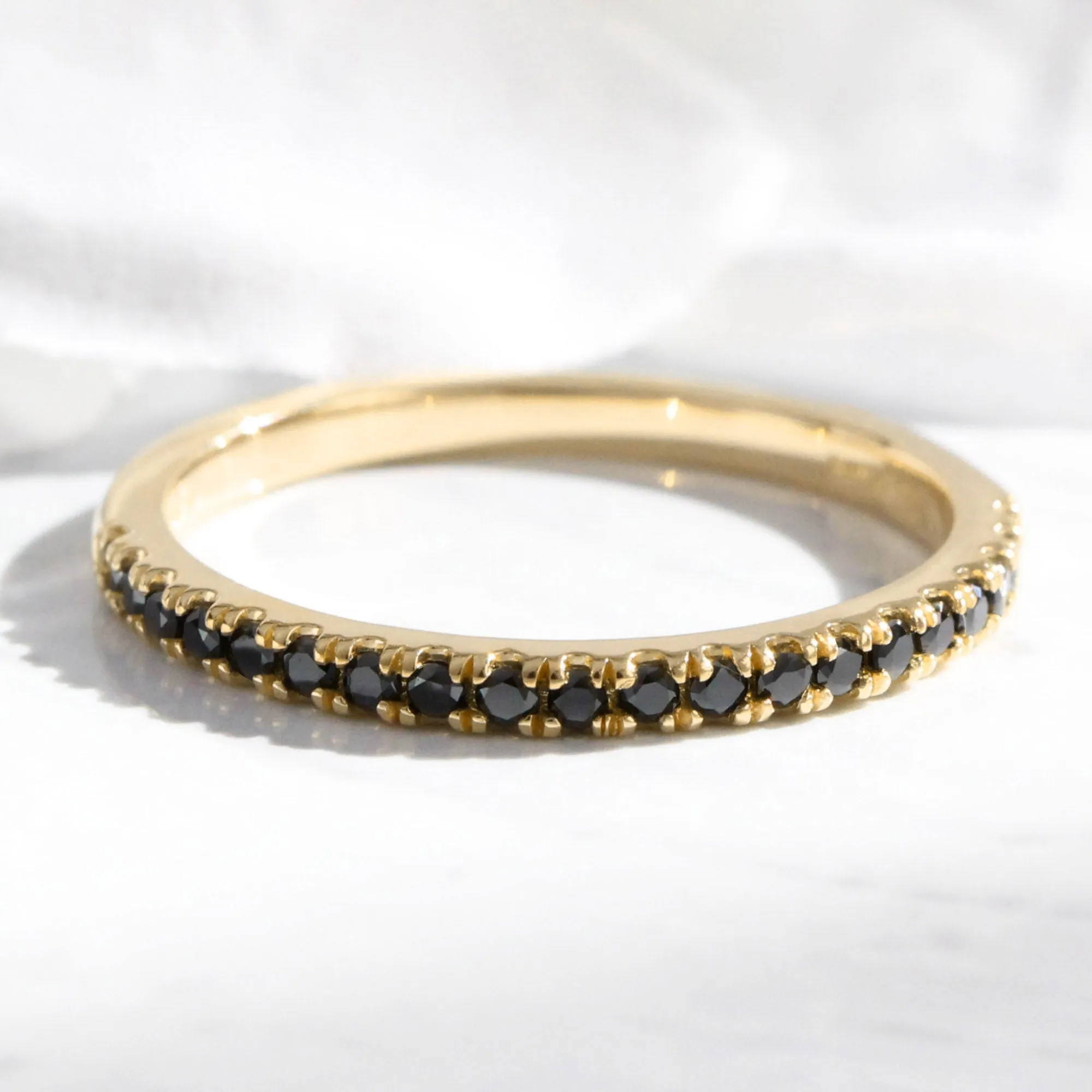 Pave Black Diamond Wedding Ring in Straight Half Eternity Band