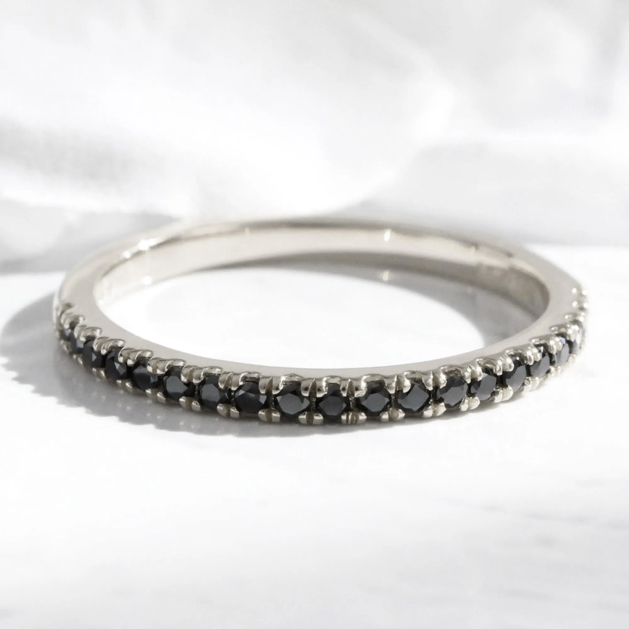 Pave Black Diamond Wedding Ring in Straight Half Eternity Band