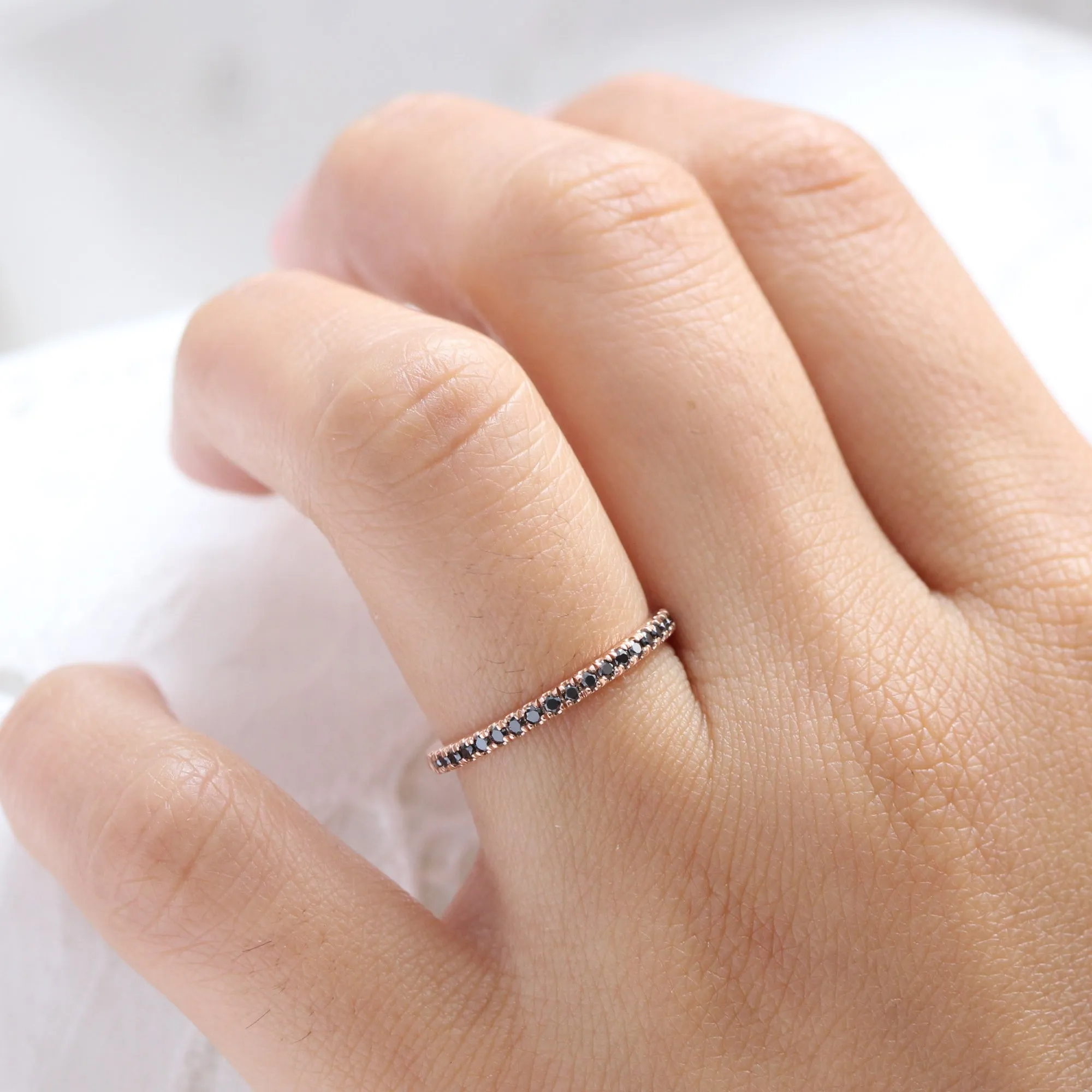 Pave Black Diamond Wedding Ring in Straight Half Eternity Band