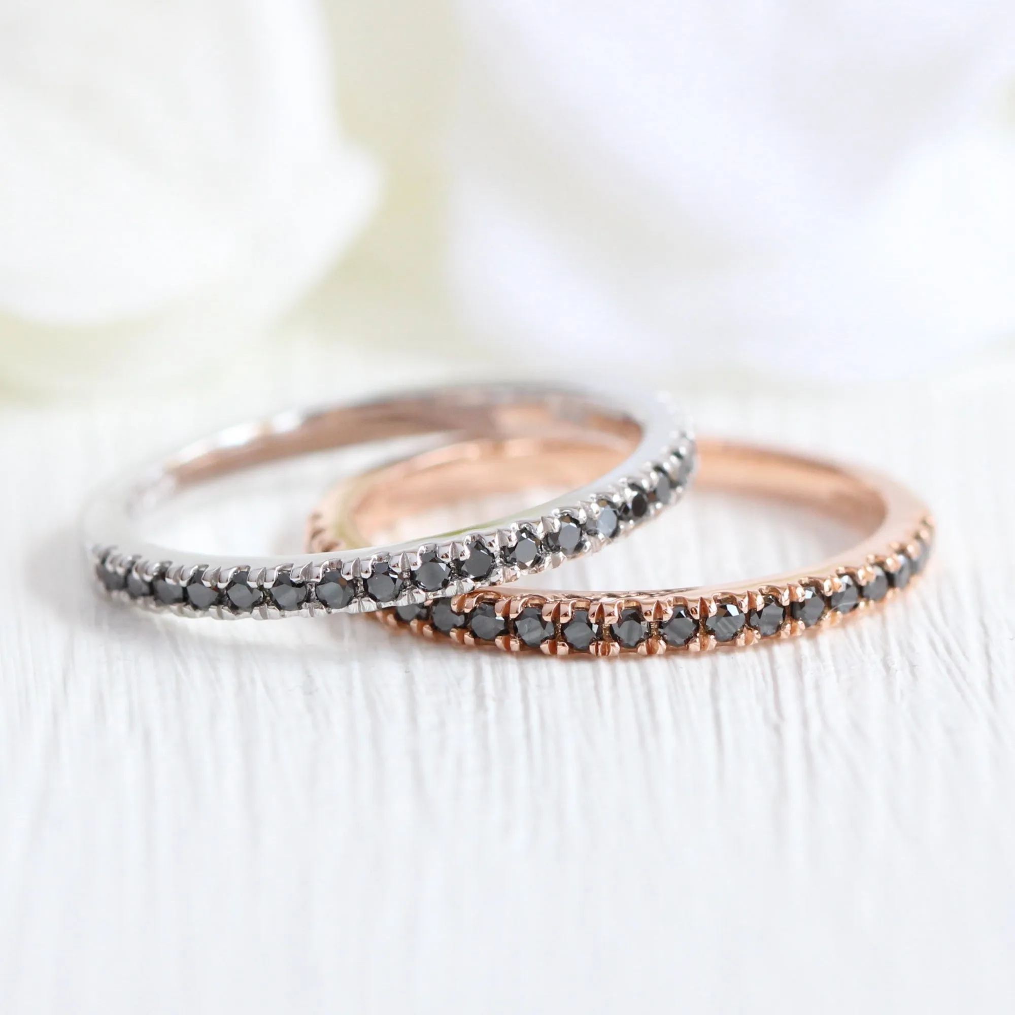 Pave Black Diamond Wedding Ring in Straight Half Eternity Band