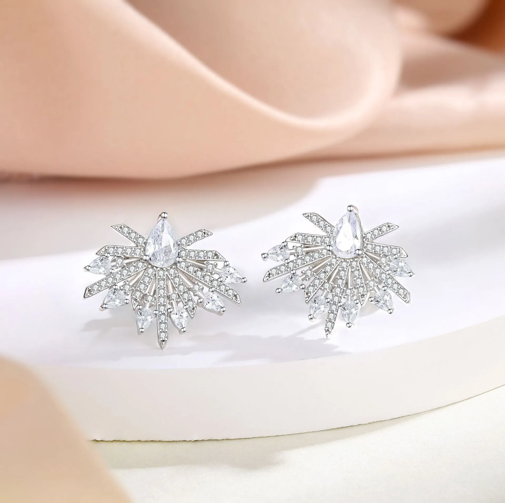 Pear Shape Zircon Firework Sterling Silver Stud Earrings
