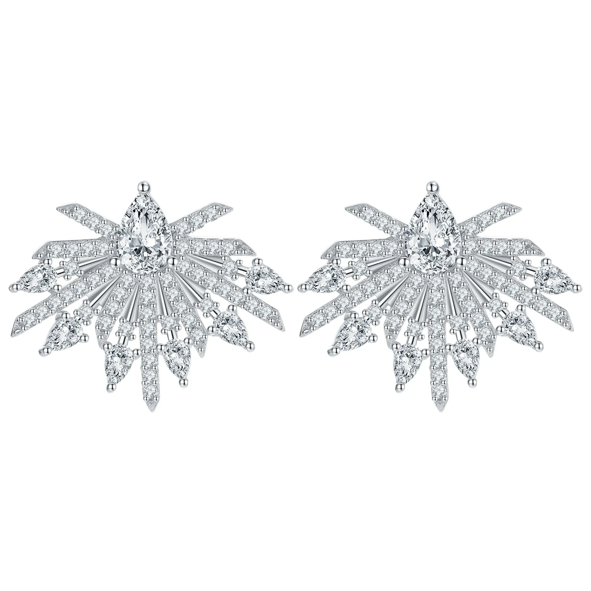 Pear Shape Zircon Firework Sterling Silver Stud Earrings