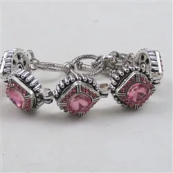 Pink Crystal &  Silver Bangle Bracelet