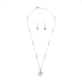 Pink Lotus Necklace and Earrings Set