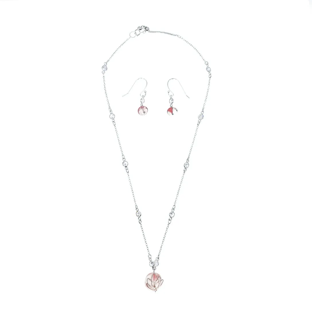 Pink Lotus Necklace and Earrings Set