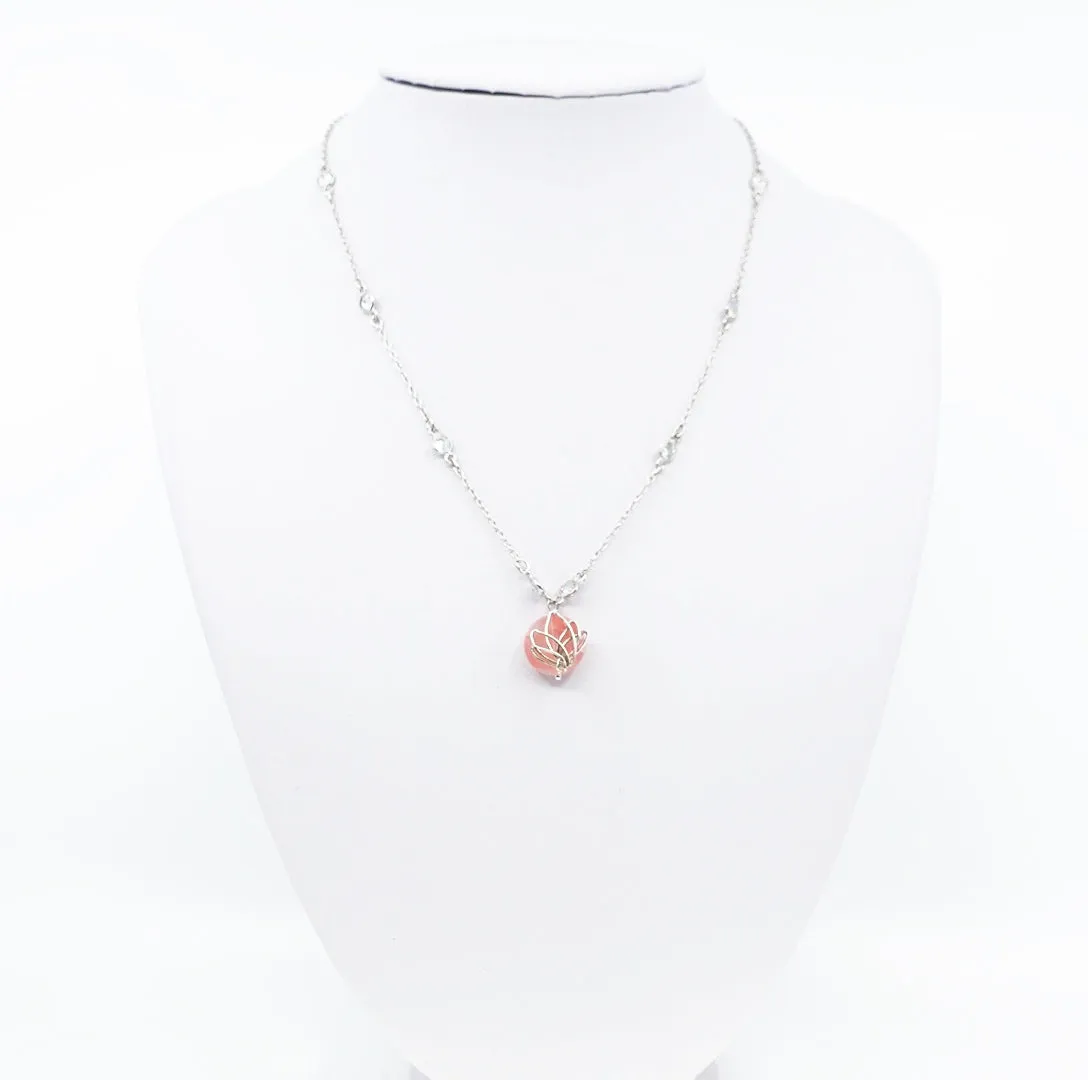 Pink Lotus Necklace and Earrings Set