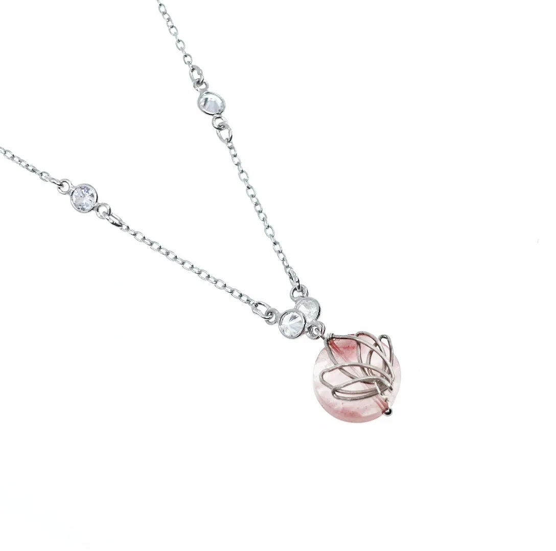 Pink Lotus Necklace and Earrings Set