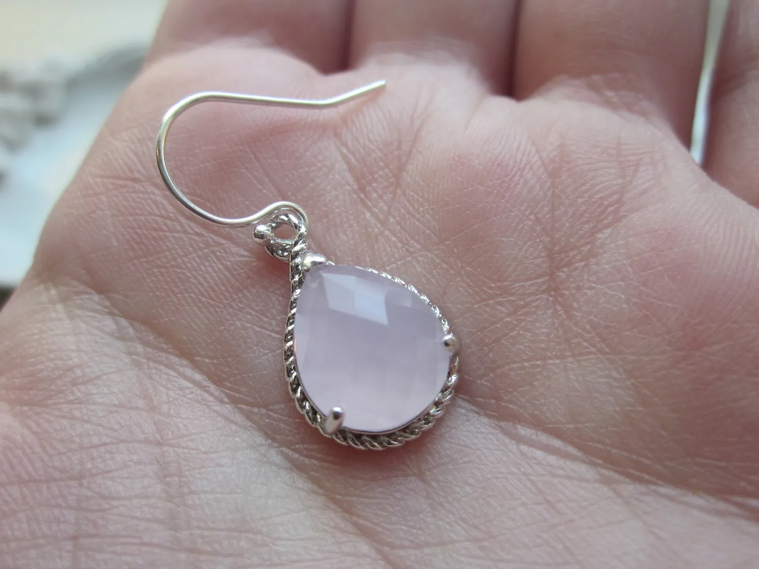 Pink Opal Earrings Silver Pink Teardrop Earrings - Sterling Silver Earwires - Bridesmaid Earrings Wedding Earrings Bridal Earrings