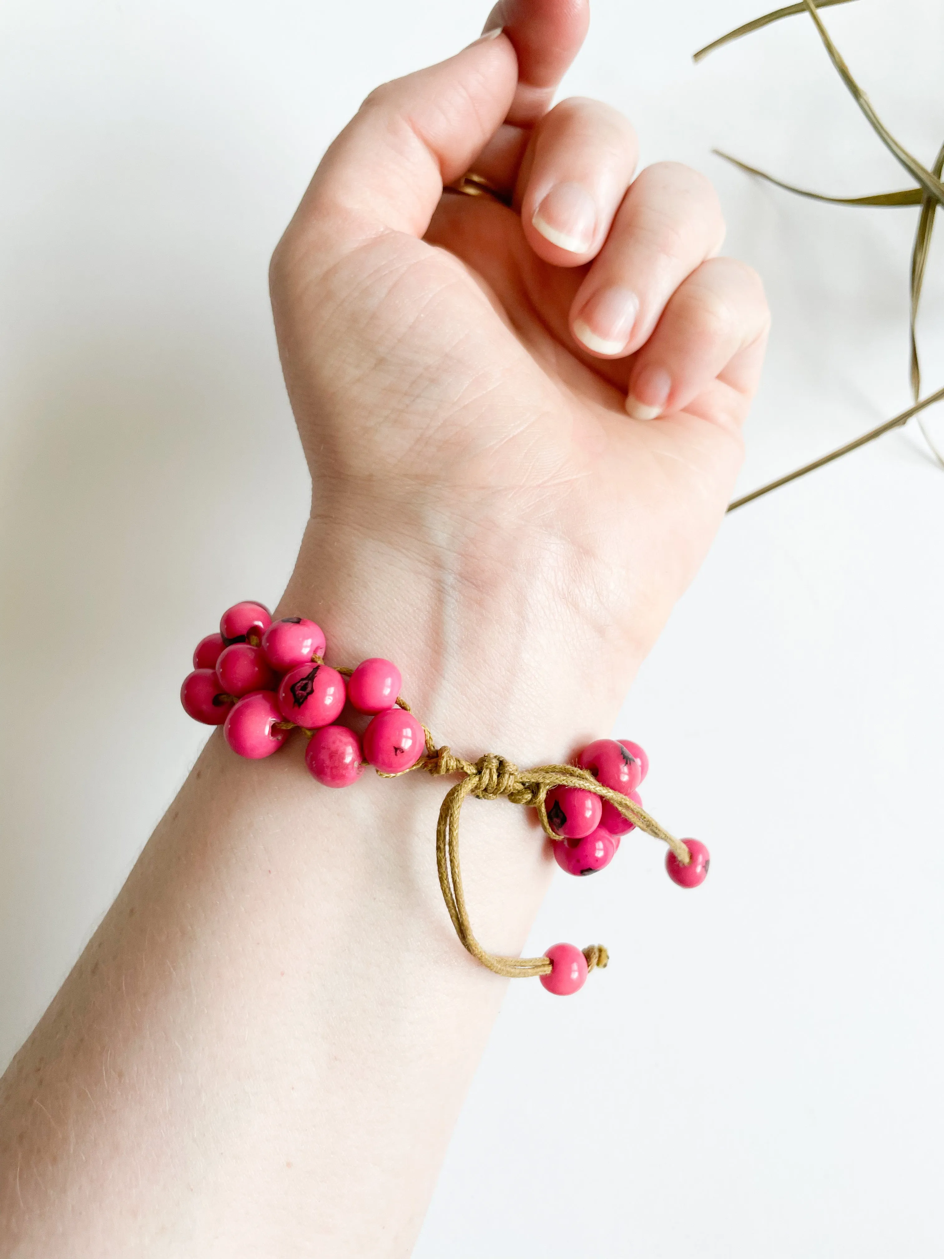 Pink Wooden Bead Adjustable Boho Bracelet