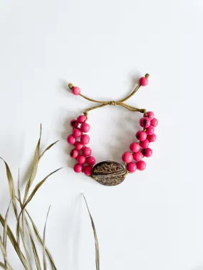 Pink Wooden Bead Adjustable Boho Bracelet