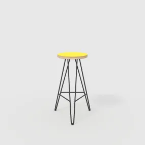 Plywood Bar Stool with Black Hairpin Base - Formica Chrome Yellow