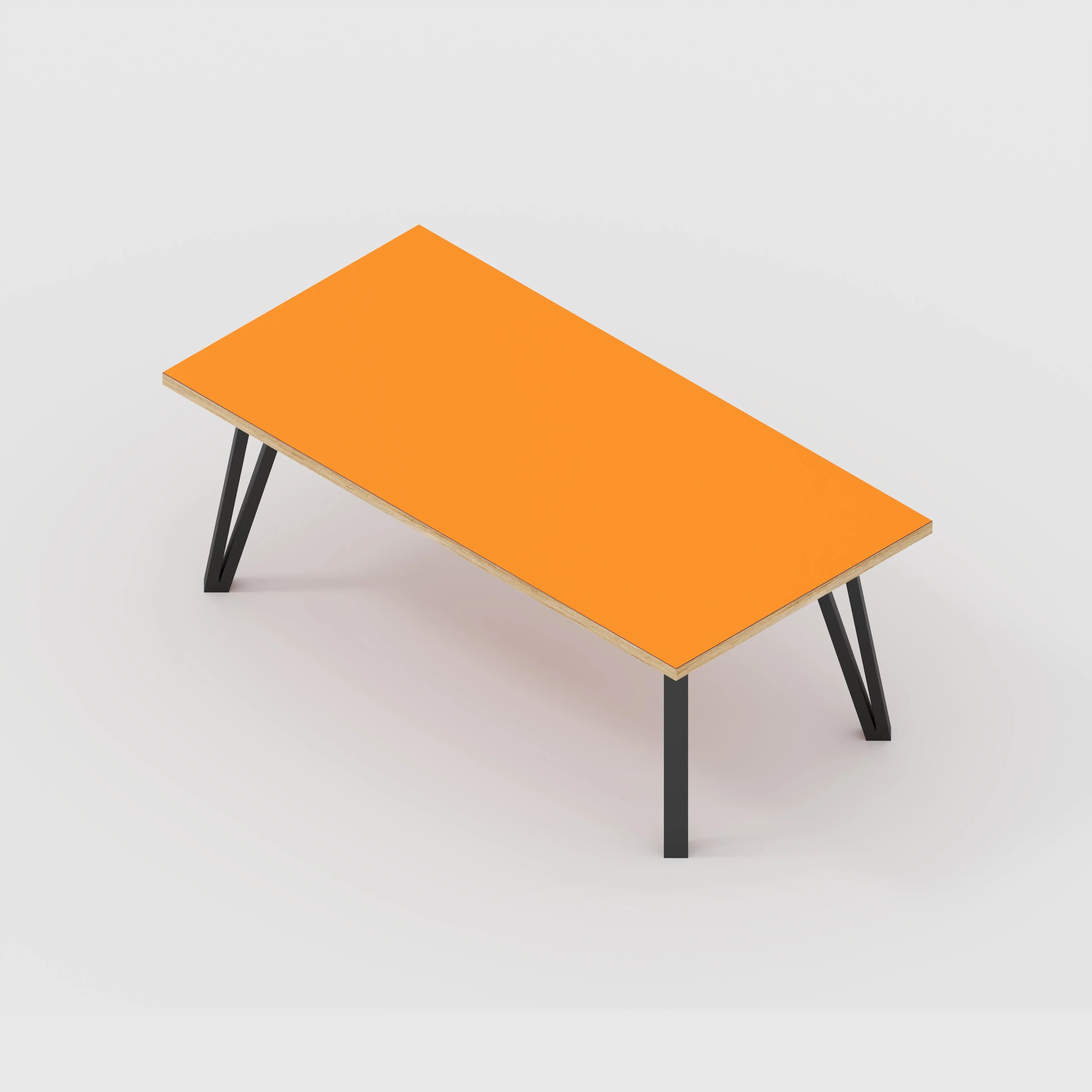 Plywood Coffee Table with Black Box Hairpin Legs - Formica Levante Orange - 1200(w) x 600(d) x 425(h)