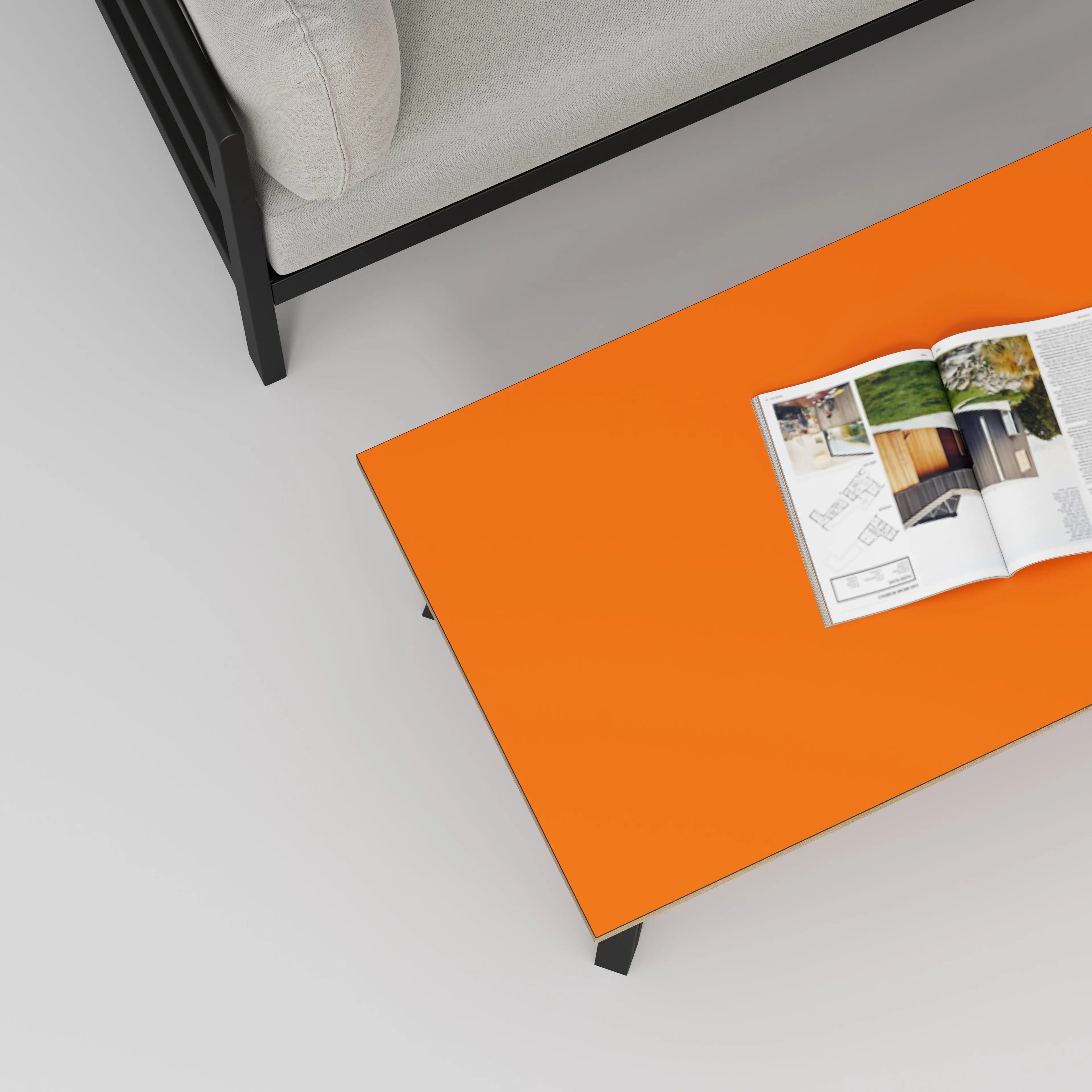 Plywood Coffee Table with Black Box Hairpin Legs - Formica Levante Orange - 1200(w) x 600(d) x 425(h)