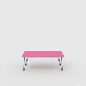 Plywood Coffee Table with Black Hairpin Legs - Formica Juicy Pink - 1200(w) x 600(d) x 425(h)