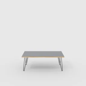 Plywood Coffee Table with Black Hairpin Legs - Formica Tornado Grey - 1200(w) x 600(d) x 425(h)