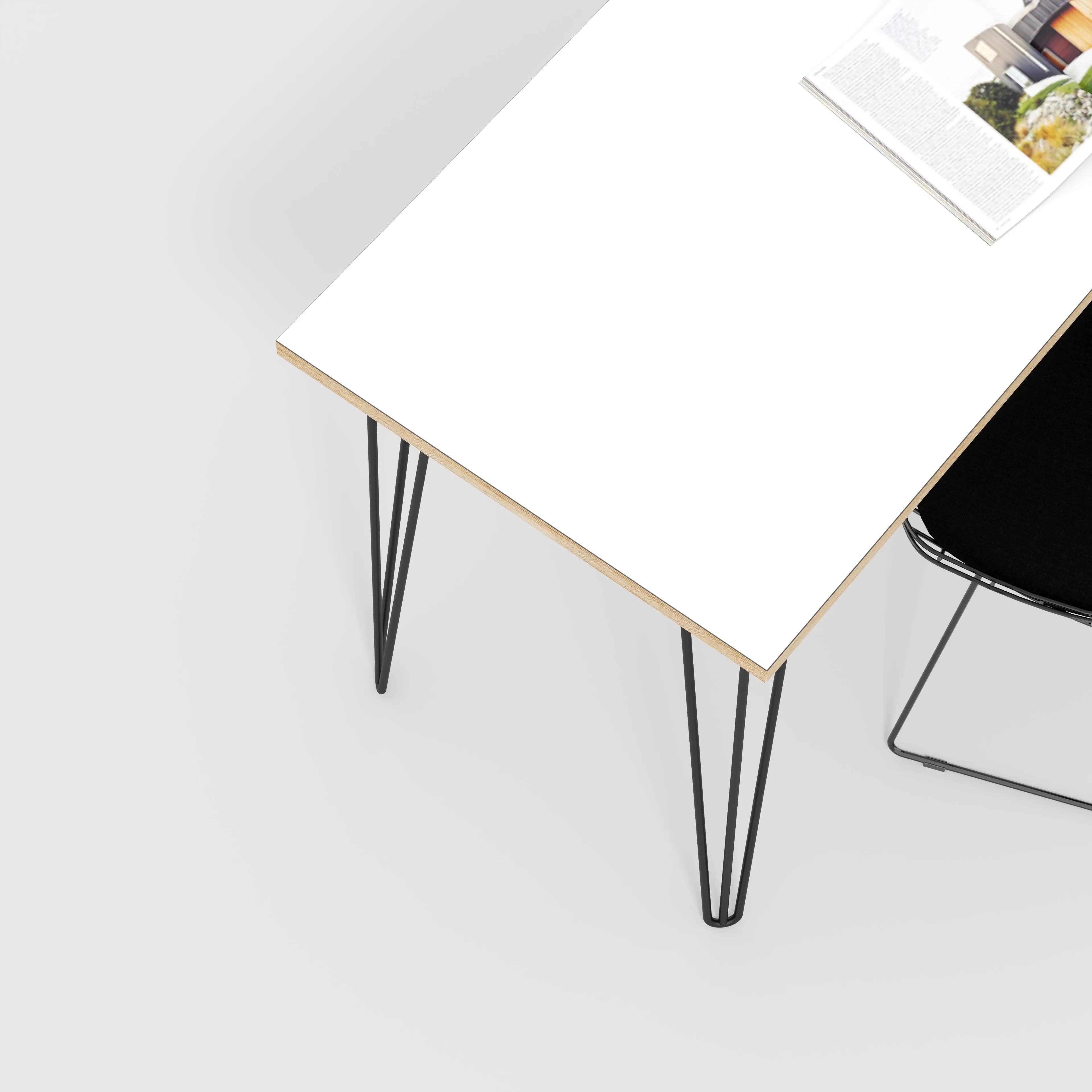 Plywood Desk with Black Hairpin Legs - Formica White - 1200(w) x 600(d) x 735(h)