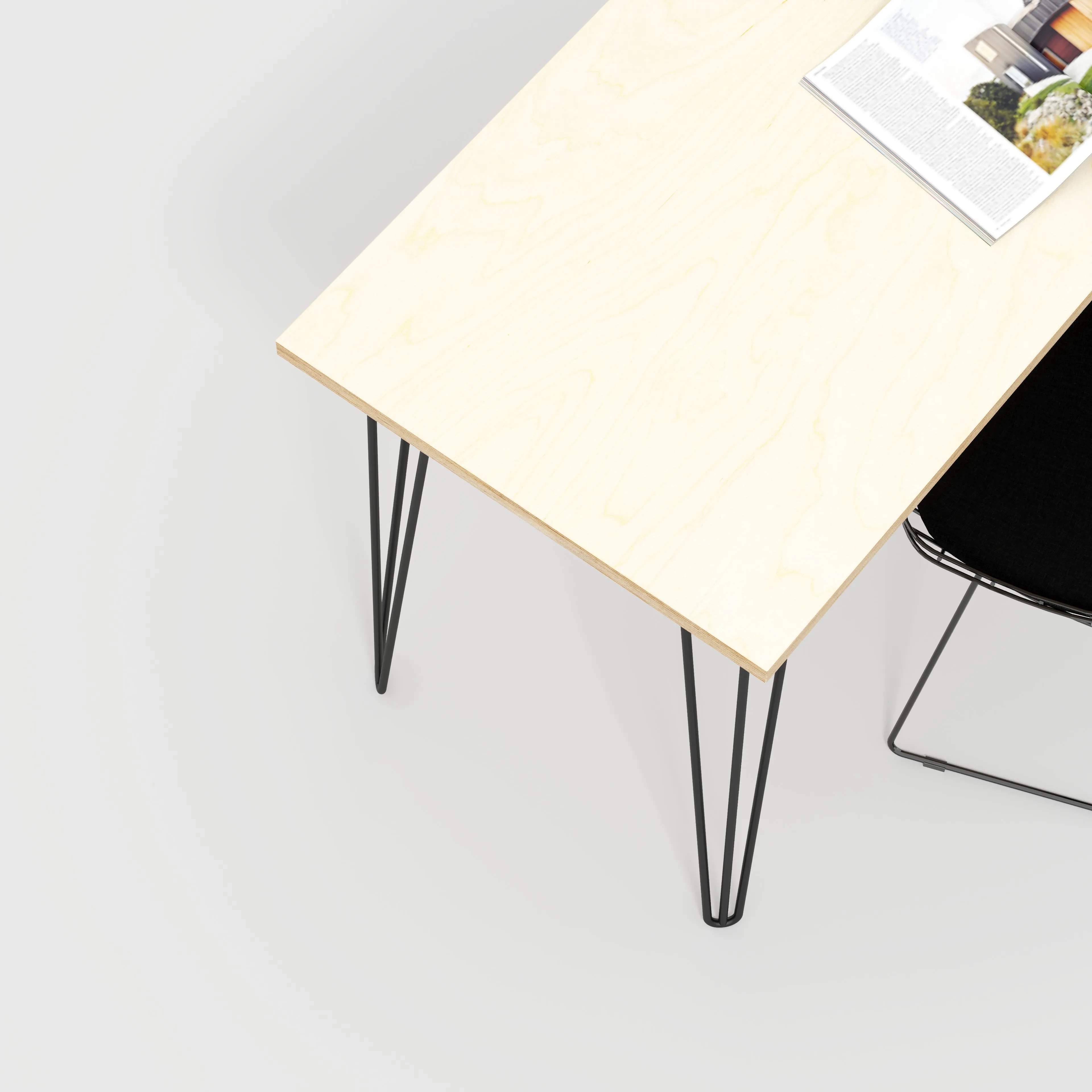 Plywood Desk with Black Hairpin Legs - Plywood Birch - 1600(w) x 800(d) x 735(h)