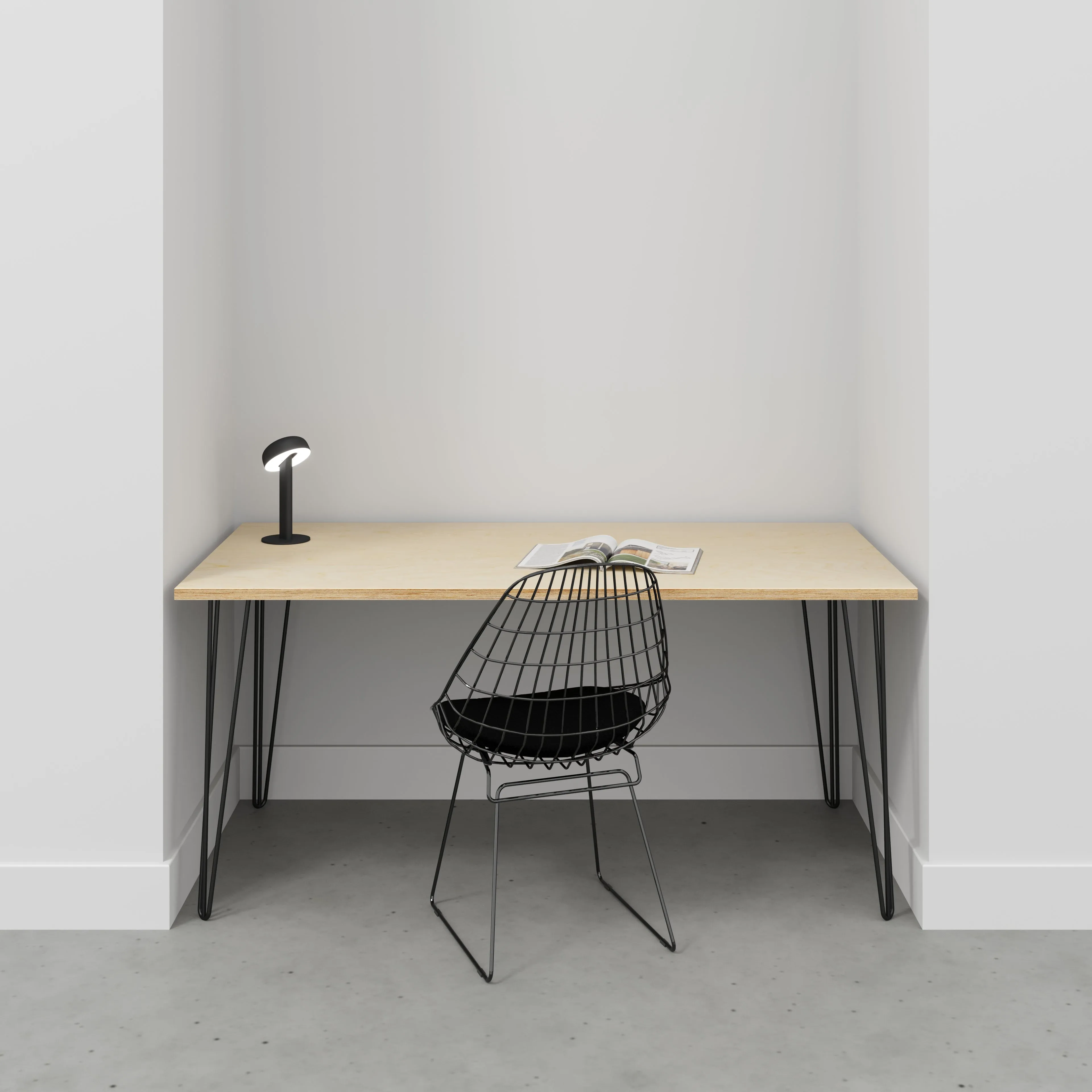 Plywood Desk with Black Hairpin Legs - Plywood Birch - 1600(w) x 800(d) x 735(h)