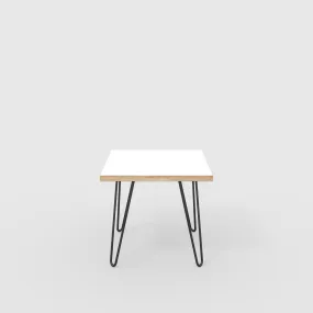 Plywood Side Table with Black Hairpin Legs - Formica White - 500(w) x 500(d) x 425(h)