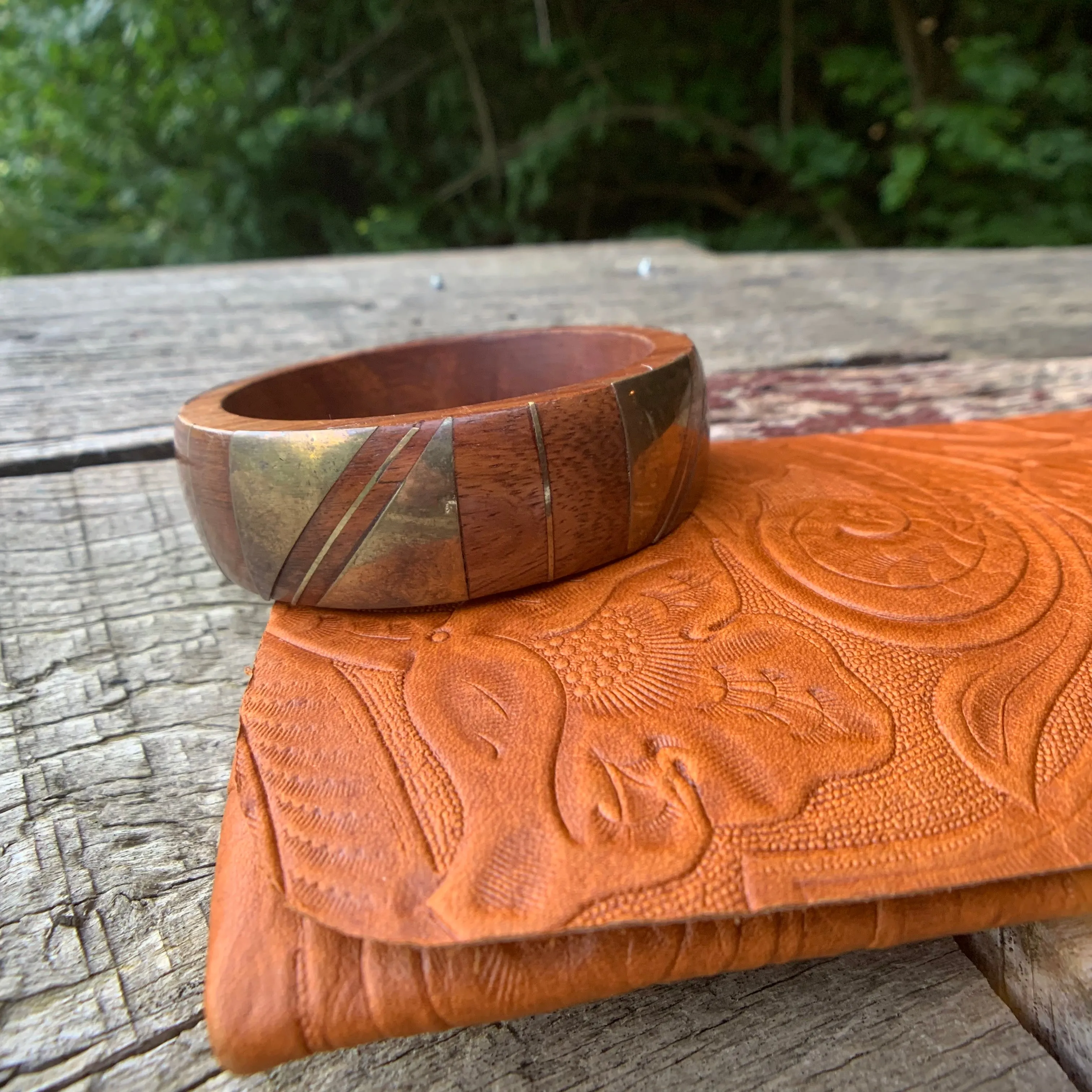 Private Collection Vintage Wood Bangle with Brass Details