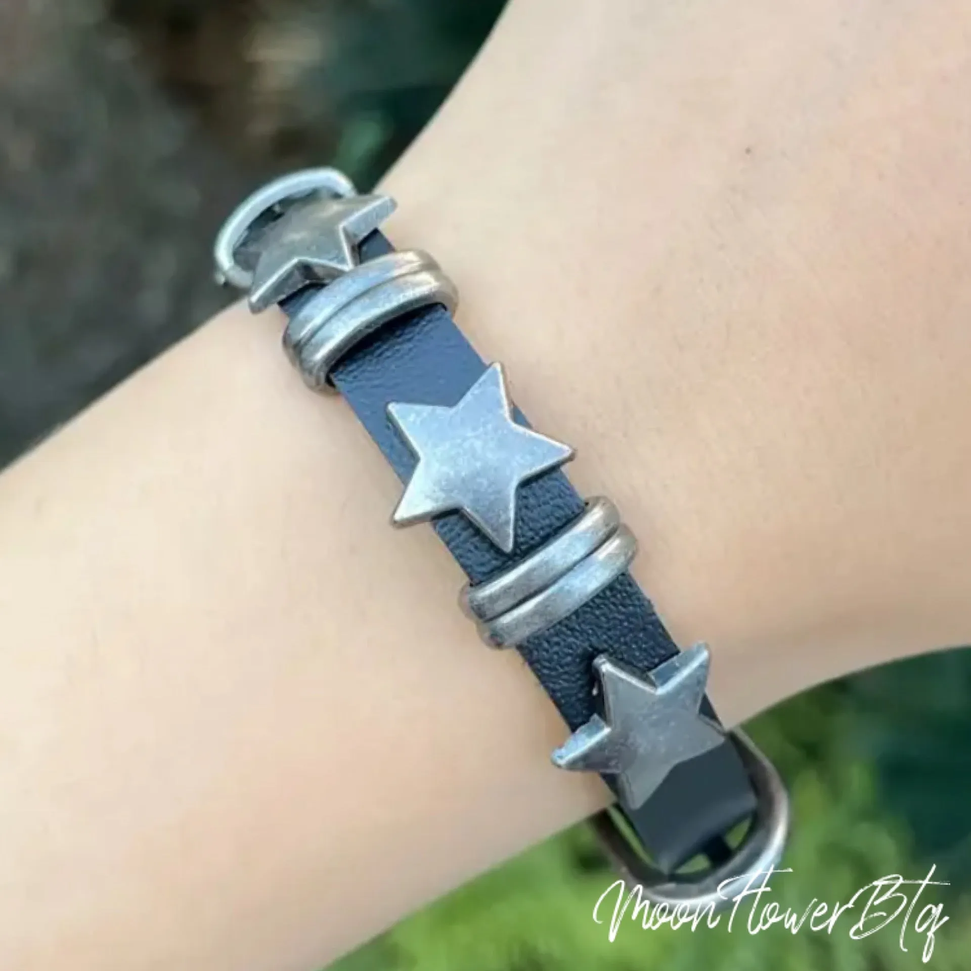 Punk Black Star Faux Leather Bracelet