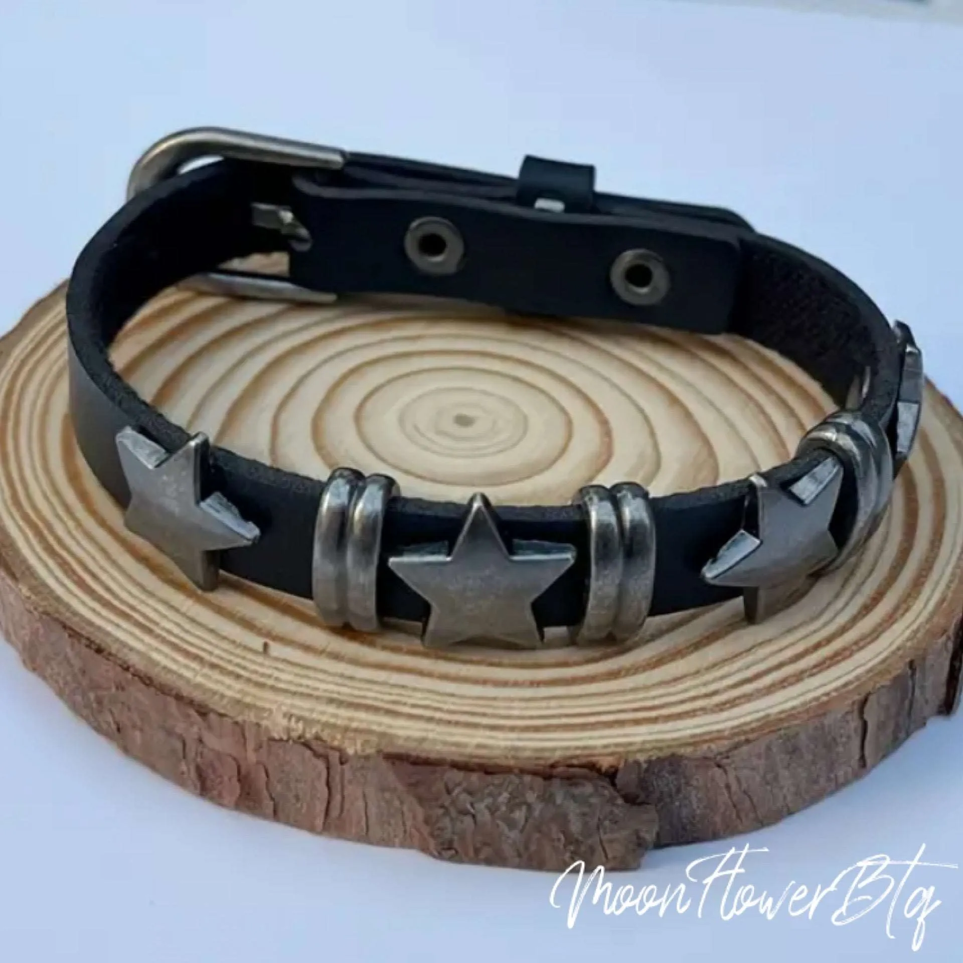 Punk Black Star Faux Leather Bracelet