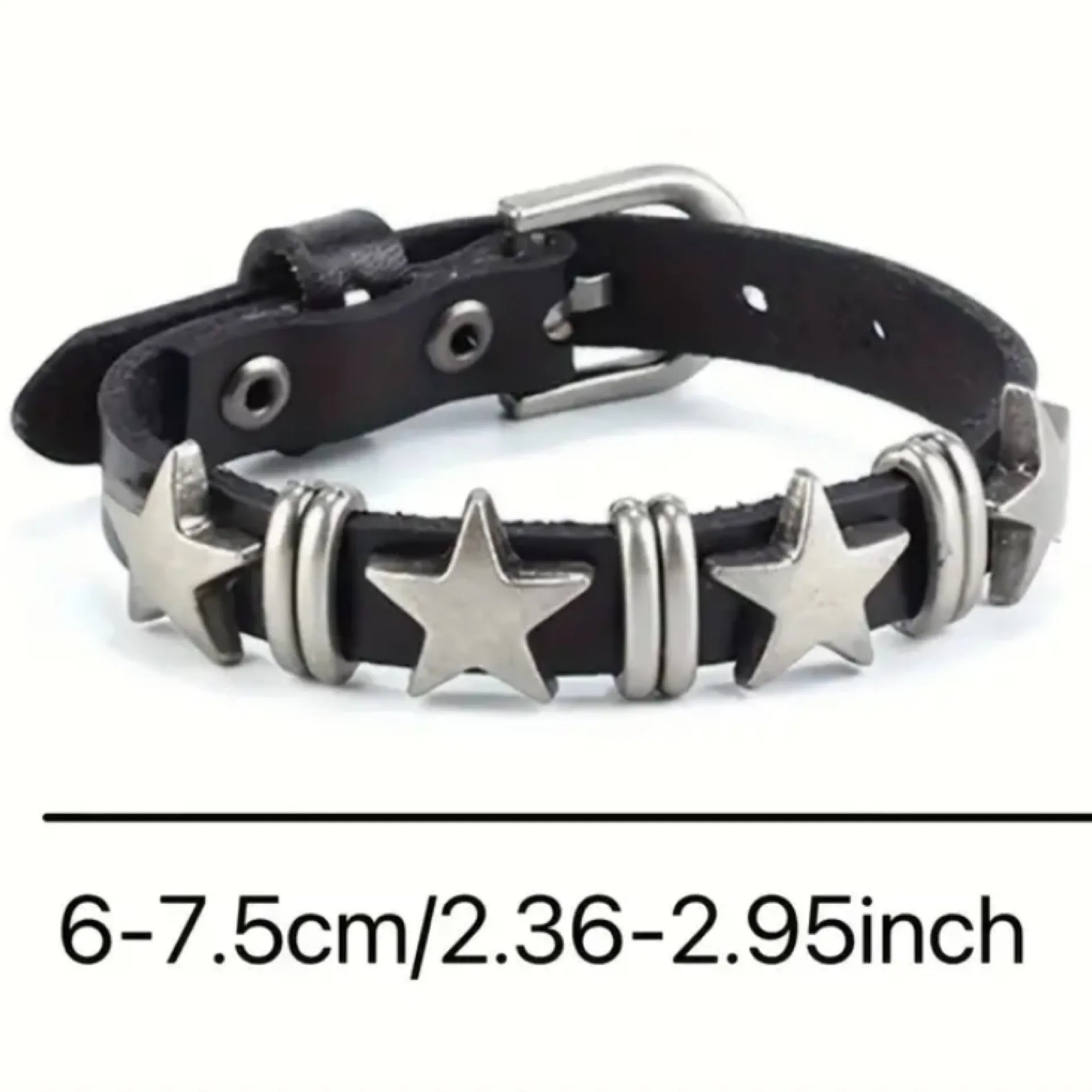Punk Black Star Faux Leather Bracelet