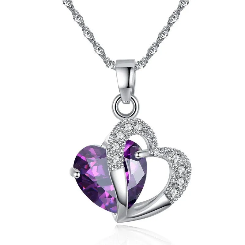 Purple Heart Necklace and Earrings Set