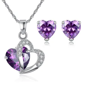 Purple Heart Necklace and Earrings Set