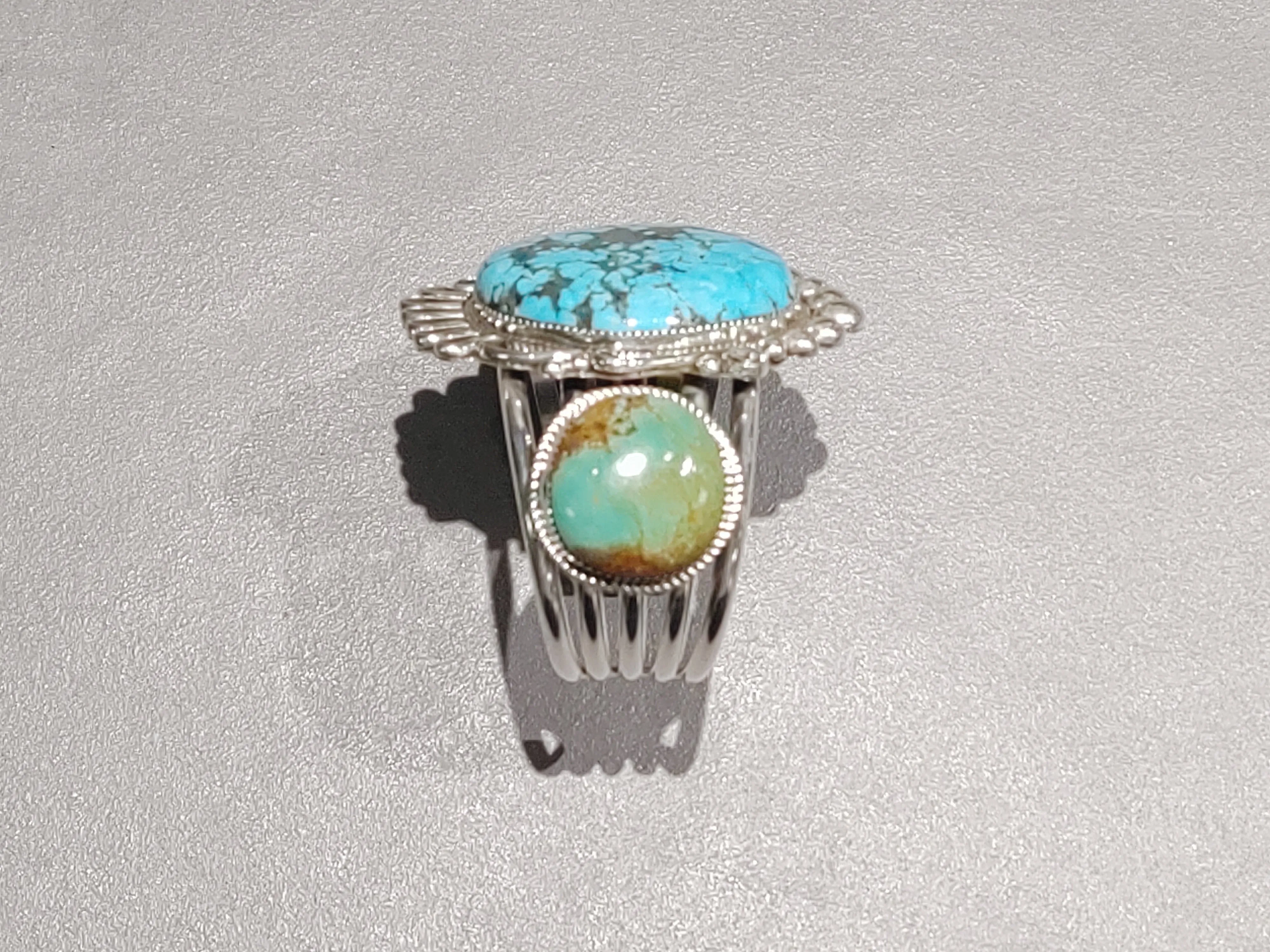 Ray Nez Navajo Sterling Silver Turquoise Cuff - Handmade Native American