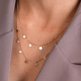 Real Gold Double layer Dangler Star Choker Adjustable Size Necklace 2289-111 N1321