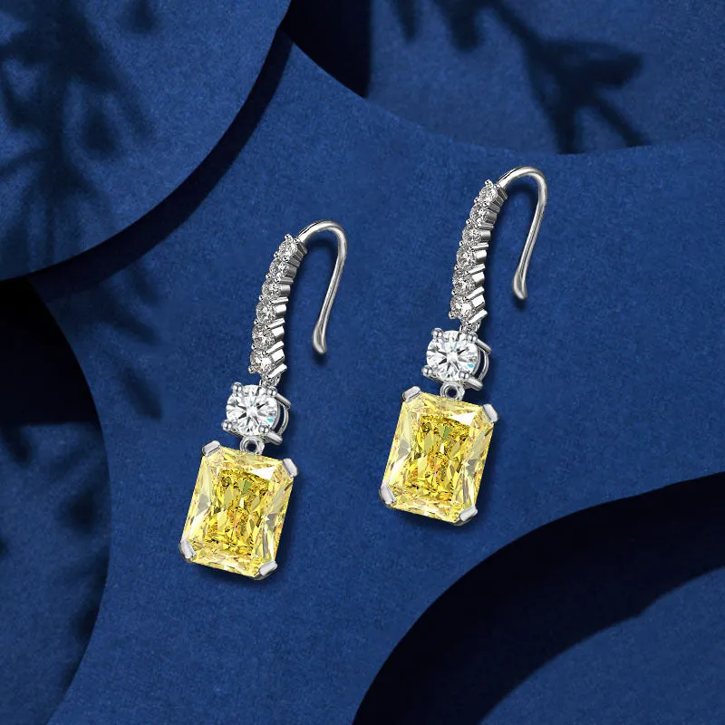 Rectangle Zircon Silver Hook Earrings